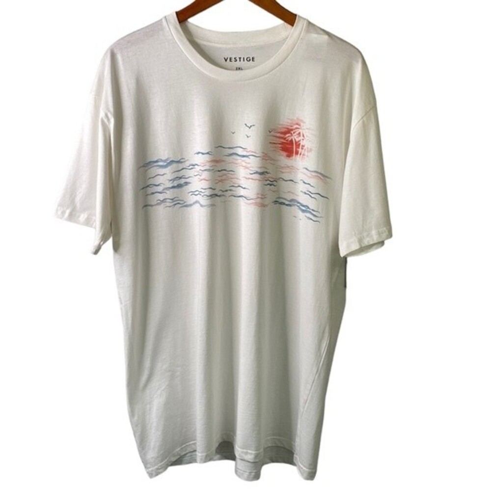 Vestige Palm Trees Ocean Sunset Short Sleeve Crew Neck T-Shirt Coastal Beach